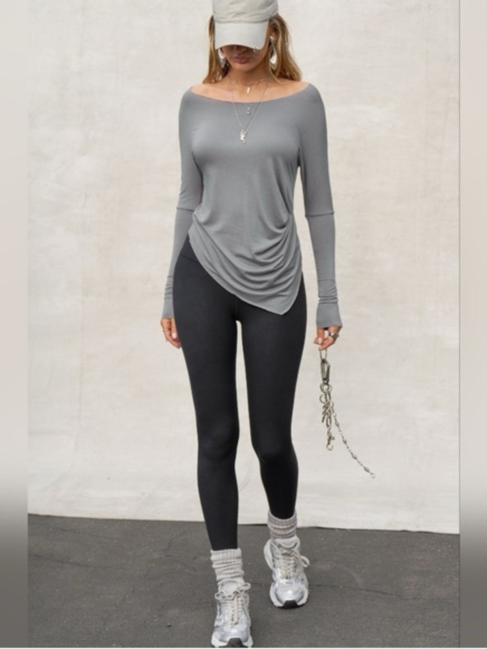 Joah Brown Ruched Asymmetrical Long Sleeve Size L - Picture 4 of 4